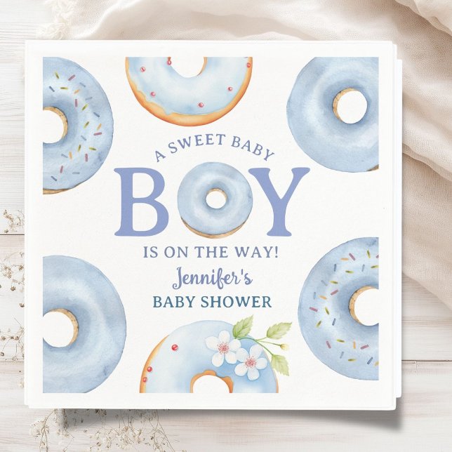 Donuts Baby Shower Boy Blue Paper Napkin (Creator Uploaded)