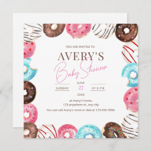 Donuts Baby Shower Invitation, Girl Baby Sprinkle Invitation