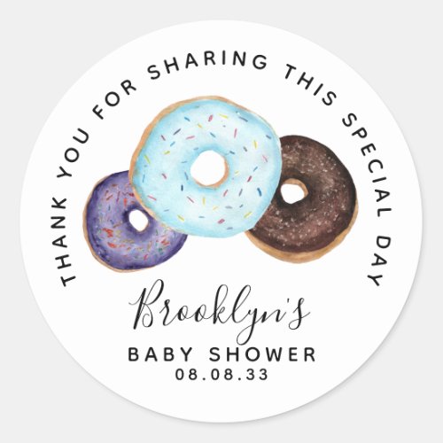 Donuts Baby Shower Thank You    Classic Round Sticker