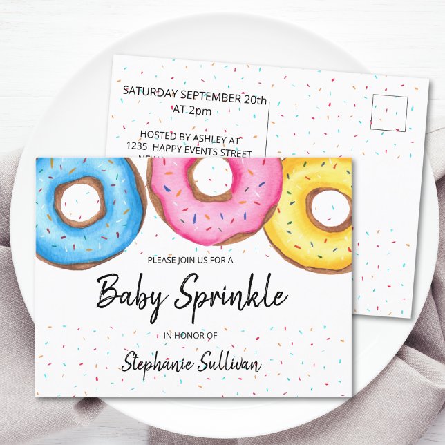  Donuts Baby Sprinkle Invitation Postcard (Creator Uploaded)