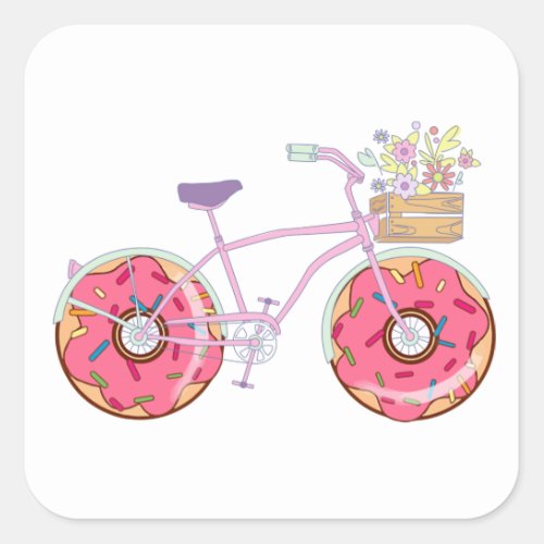 Donuts Bike _ Funny Bicycle with Doughnut Wheels Square Sticker