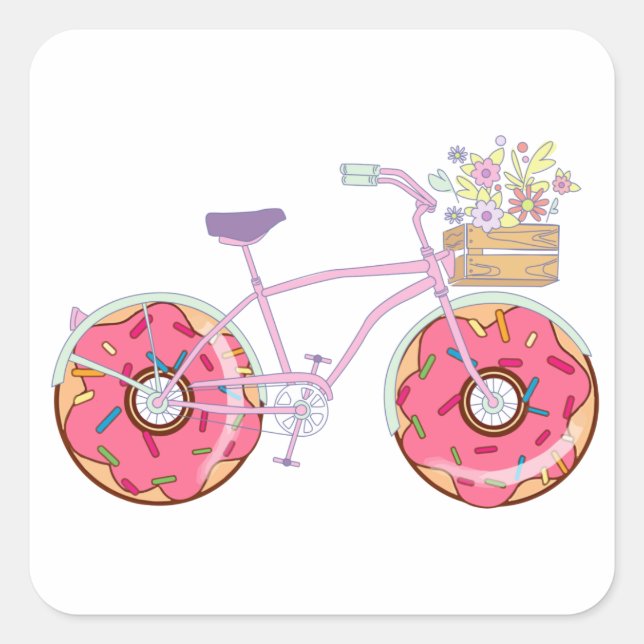 Donuts Bike - Funny Bicycle with Doughnut Wheels Square Sticker (Front)