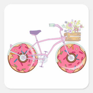 Donuts Bike - Funny Bicycle with Doughnut Wheels Square Sticker