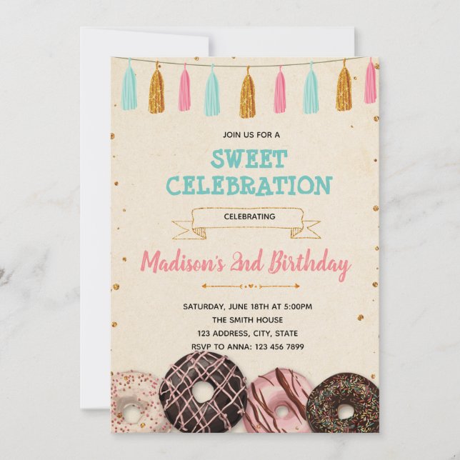 Donuts birthday baby shower invitation (Front)