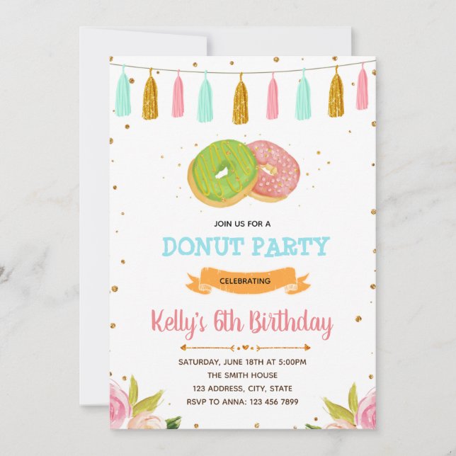 Donuts birthday party invitation (Front)