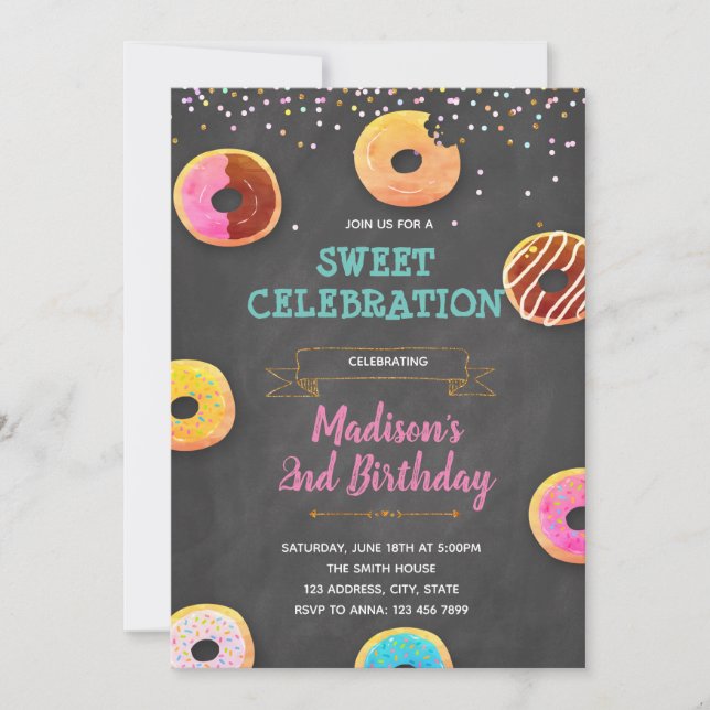 Donuts birthday shower party invitation (Front)
