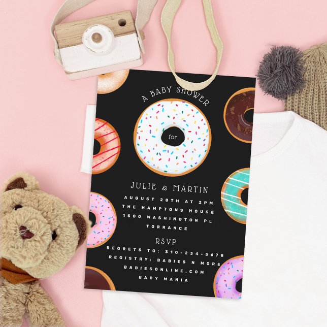 Donuts Black Baby Shower Invitation (Creator Uploaded)