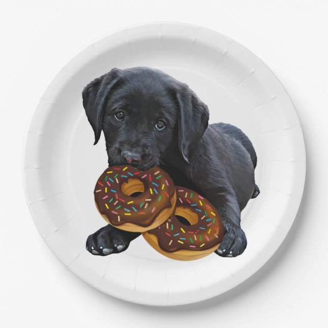 Donuts - Black Lab - Black Lab Paper Plates (Front)