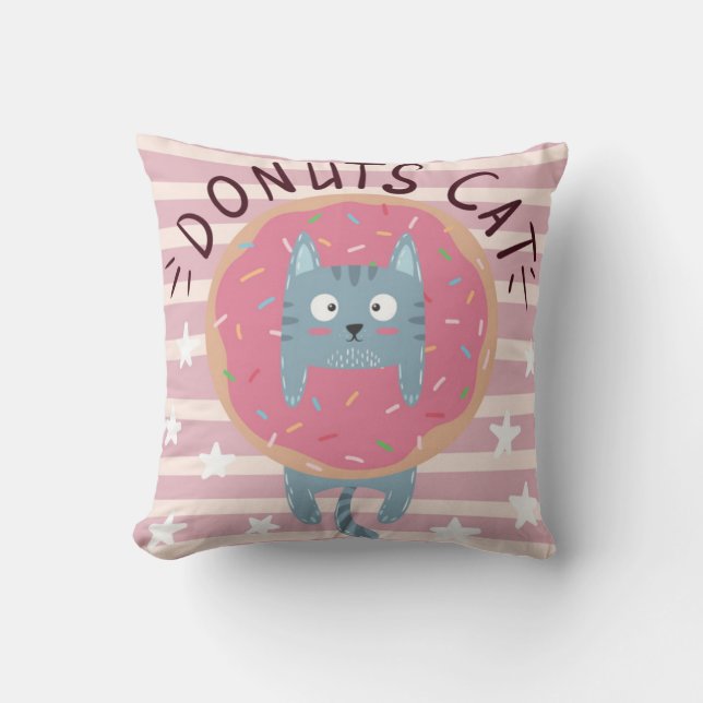 Donuts Cat Throw Pillow (Front)