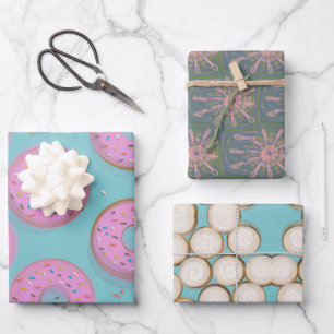 DONUTS CINNAMON SWIRLS and SKETCHY FLOWERS  Wrapping Paper Sheets
