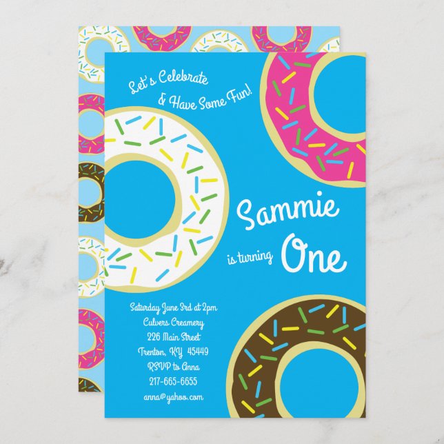 Donuts Colorful 1st Birthday Invitations (Front/Back)