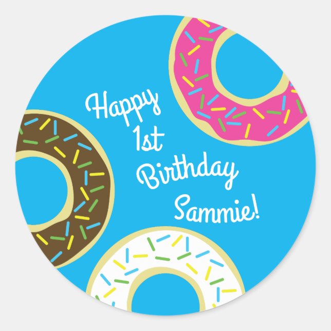 Donuts Colorful Doughnuts1st Birthday Party Theme Classic Round Sticker (Front)