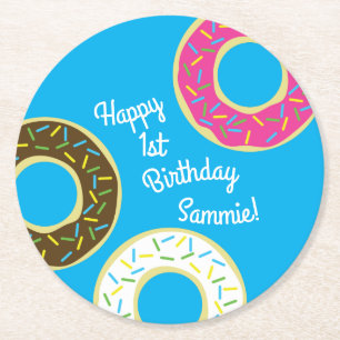Donuts Colorful Doughnuts1st Birthday Party Theme Round Paper Coaster