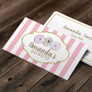 Donuts Cupcake Bakery Pastry Chef Pink Stripes Business Card