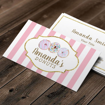 Donuts Cupcake Bakery Pastry Chef Pink Stripes Business Card