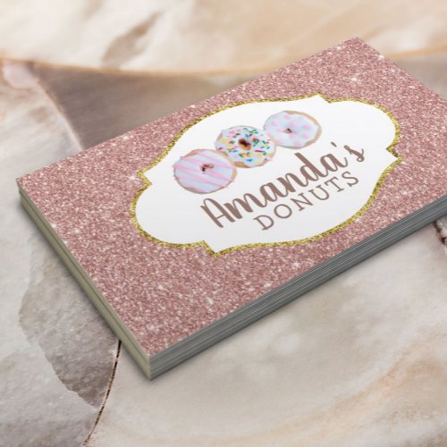 Donuts Cupcake Bakery Pastry Rose Gold Glitter Business Card