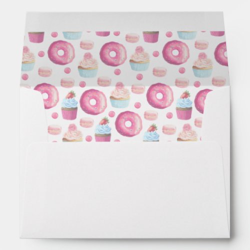 Donuts cupcakes and macarons envelope