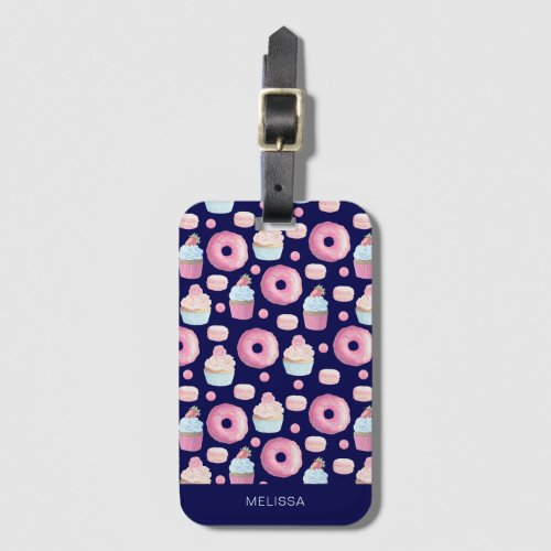 Donuts cupcakes and macarons luggage tag
