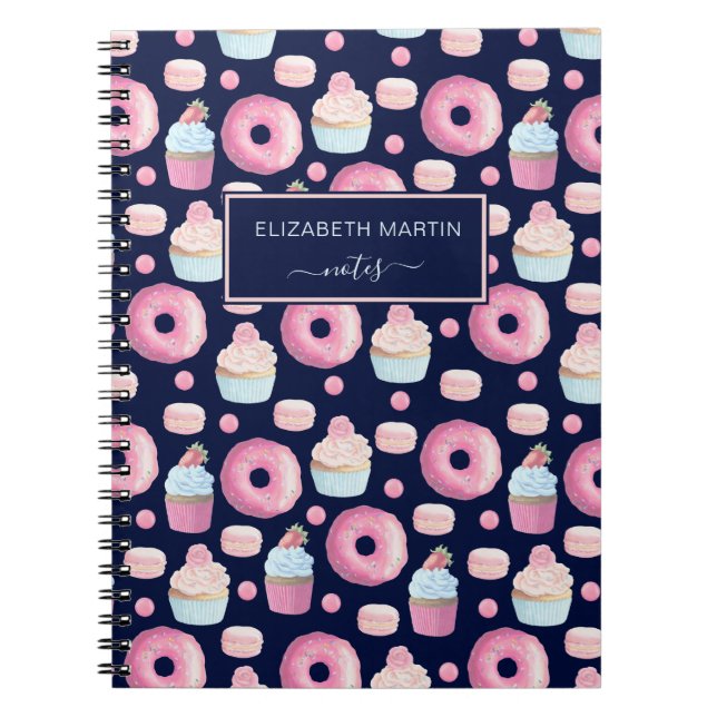 Donuts, cupcakes and macarons notebook (Front)
