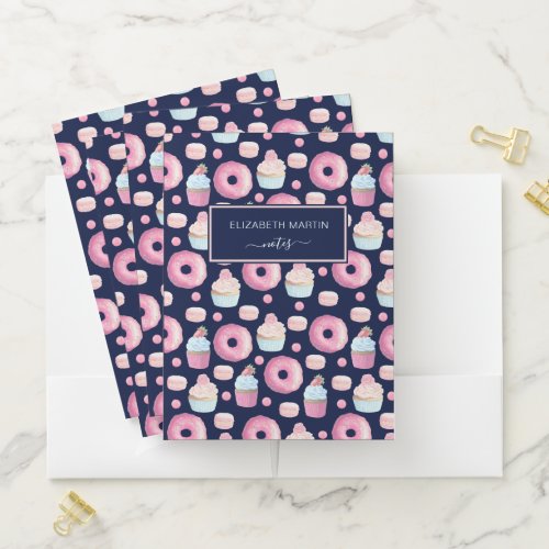 Donuts cupcakes and macarons pocket folder