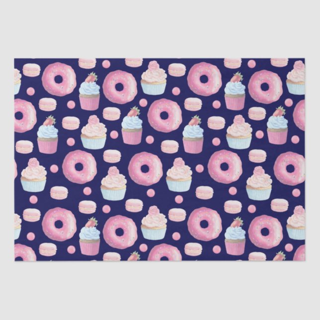 Donuts, cupcakes and macarons tissue paper (Front)