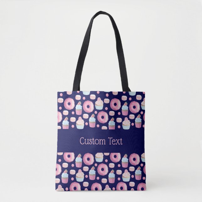 Donuts, cupcakes and macarons tote bag (Front)