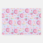 Donuts, cupcakes and macarons wrapping paper sheets (Front 3)