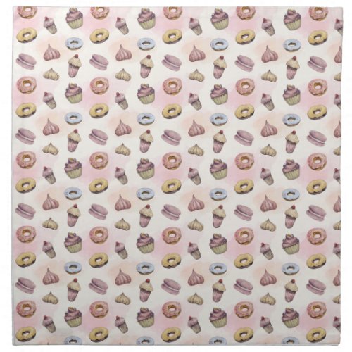 Donuts Cupcakes Cute Trendy Woodland Watercolor  Cloth Napkin