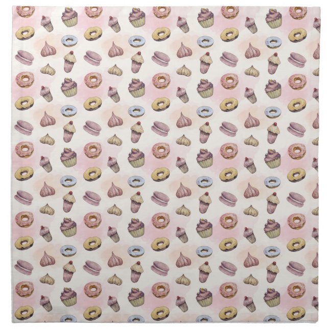 Donuts Cupcakes Cute Trendy Woodland Watercolor  Cloth Napkin (Front)