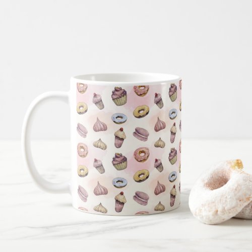 Donuts Cupcakes Cute Trendy Woodland Watercolor Coffee Mug