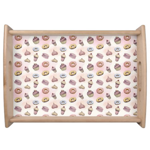 Donuts Cupcakes Cute Trendy Woodland Watercolor  Serving Tray