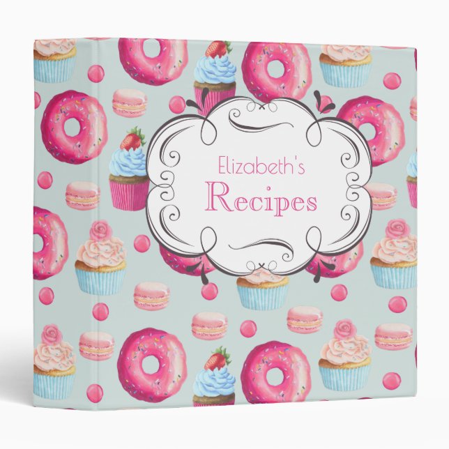 Donuts Cupcakes Muffins Macarons Custom Recipe 3 Ring Binder (Front/Spine)