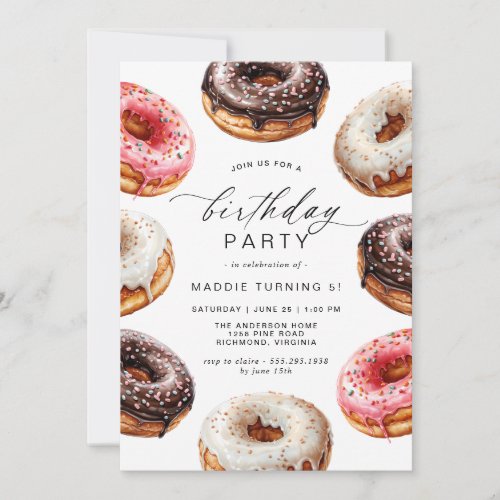 Donuts  Cute Dessert Theme Girls Birthday Party Invitation