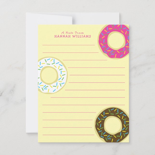 Donuts Cute Kid's Flat Stationary Cards Doughnut (Front)