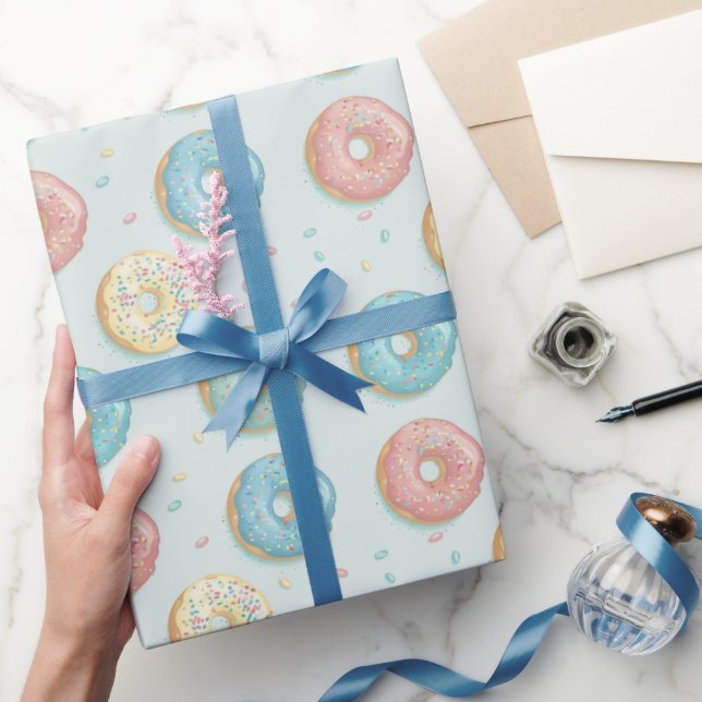 Donuts Cute Mint Green Pink & Yellow Wrapping Paper (Gifting)