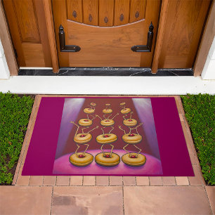 Donuts Dancing Whimsical Doughnut Characters Doormat