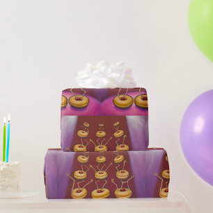 Donuts Dancing Whimsical Doughnut Characters Wrapping Paper