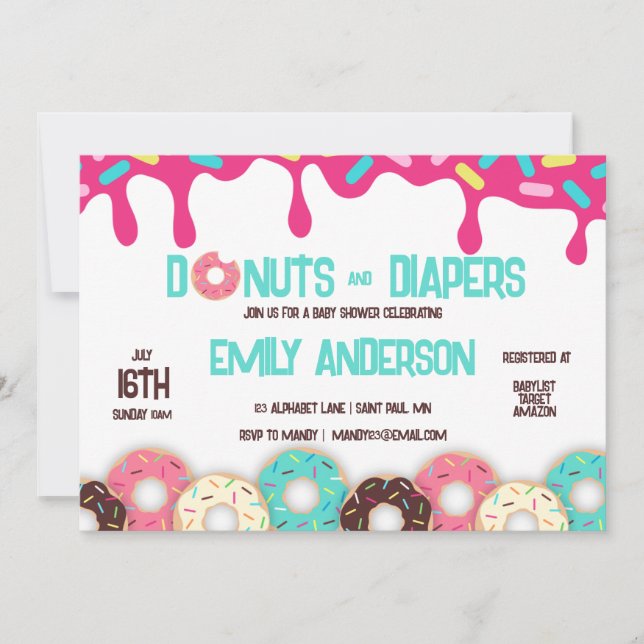 Donuts & Diapers Baby Shower Invitation (Front)