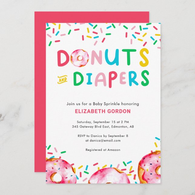 Donuts & Diapers Baby Sprinkle Cute Colorful Fun I Invitation (Front/Back)