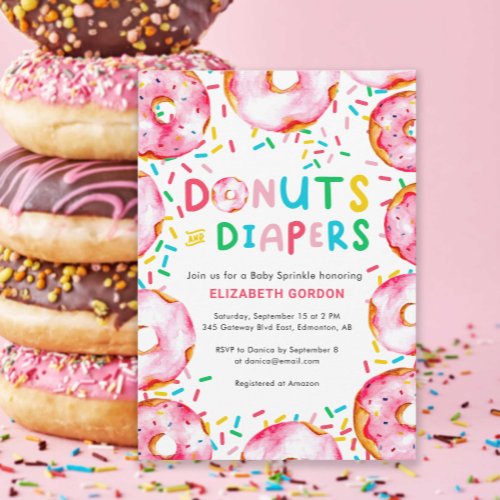 Donuts  Diapers Baby Sprinkle Cute Colorful Fun Invitation