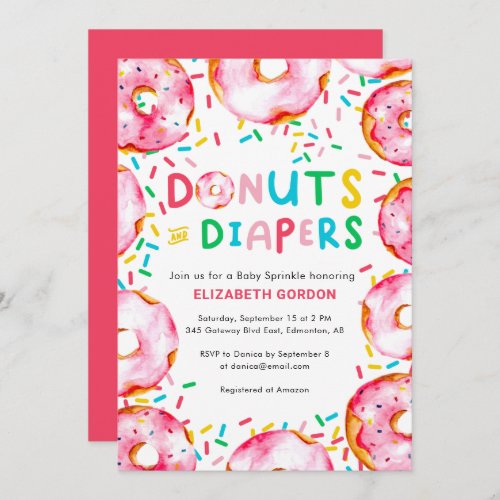 Donuts  Diapers Baby Sprinkle Cute Colorful Fun Invitation