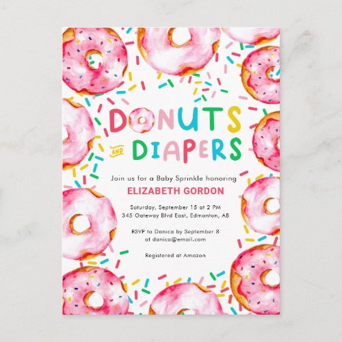 Donuts  Diapers Baby Sprinkle Cute Colorful Fun Postcard