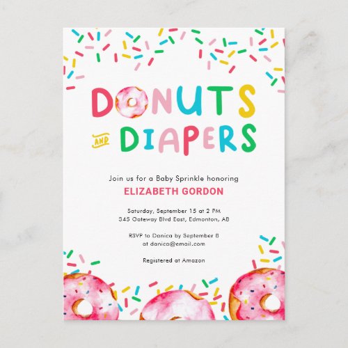 Donuts  Diapers Baby Sprinkle Cute Colorful Fun Postcard