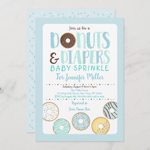Donuts  Diapers Blue Baby Sprinkle Invitation