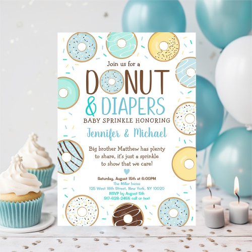 Donuts  Diapers Blue Donut Baby Sprinkle Invitation