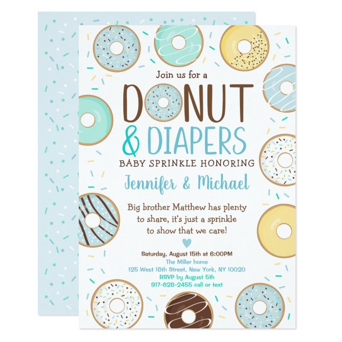 donuts & diapers blue donut baby sprinkle invitation  zazzle