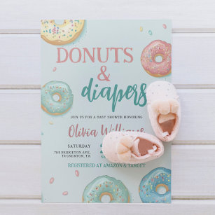 Donuts & Diapers Cute Mint Green Baby Shower Invitation