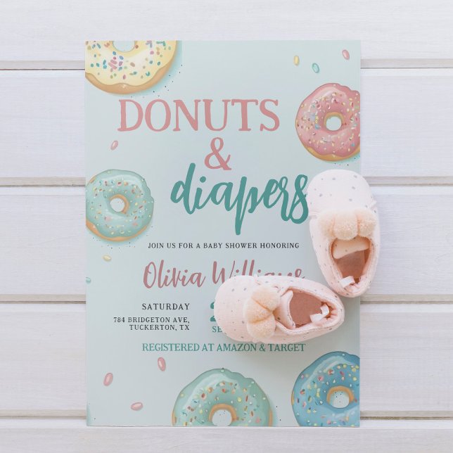 Donuts & Diapers Cute Mint Green Baby Shower Invitation (Creator Uploaded)