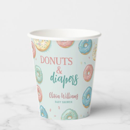 Donuts  Diapers Cute Mint Green Baby Shower Paper Cups