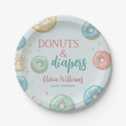Donuts  Diapers Cute Mint Green Baby Shower Paper Plates